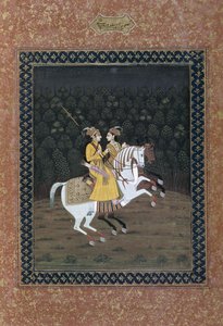 Baz Bahadur Riding with Rupmati by Indian School